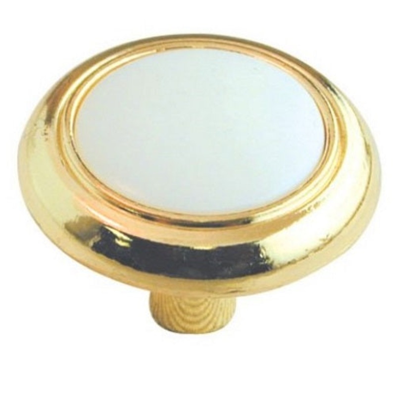 Ultra Polished Brass & White Round 1 1/4 Cabinet Knob 41615