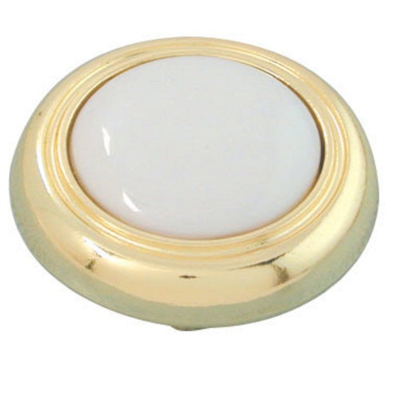 Ultra Polished Brass & White Round 1 1/4 Porcelain Cabinet Knob 41433