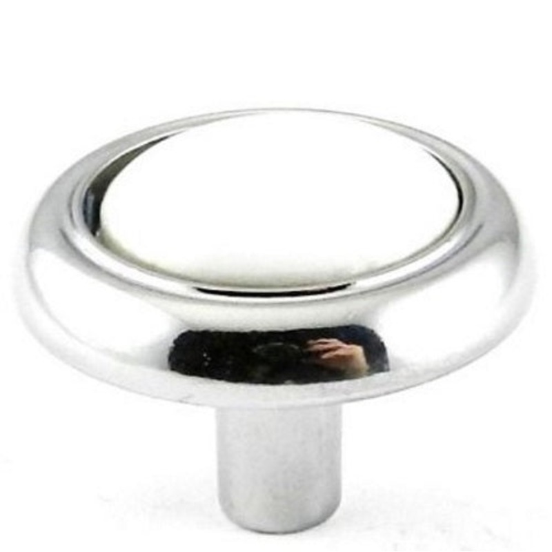 Ultra Polished Chrome & White Round 1 1/4 Porcelain Cabinet Knob 41616