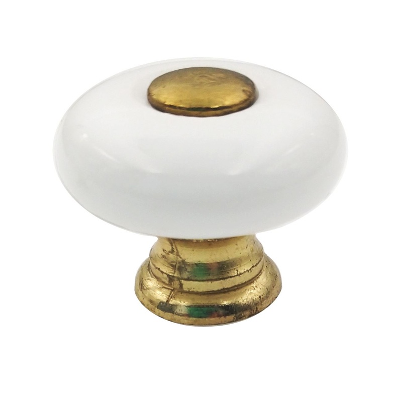 Amerock BP856-30A White 1 Porcelain Knob with Polished Brass