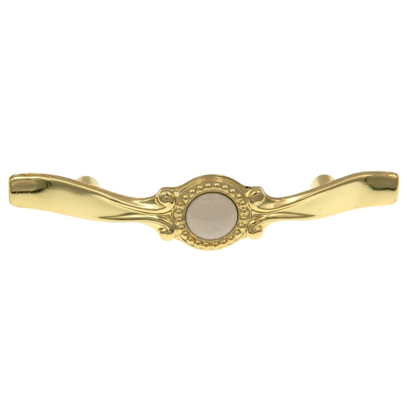 Amerock Classics Polished Brass 3 Ctr Arch Cabinet Pull White Center BP861-3