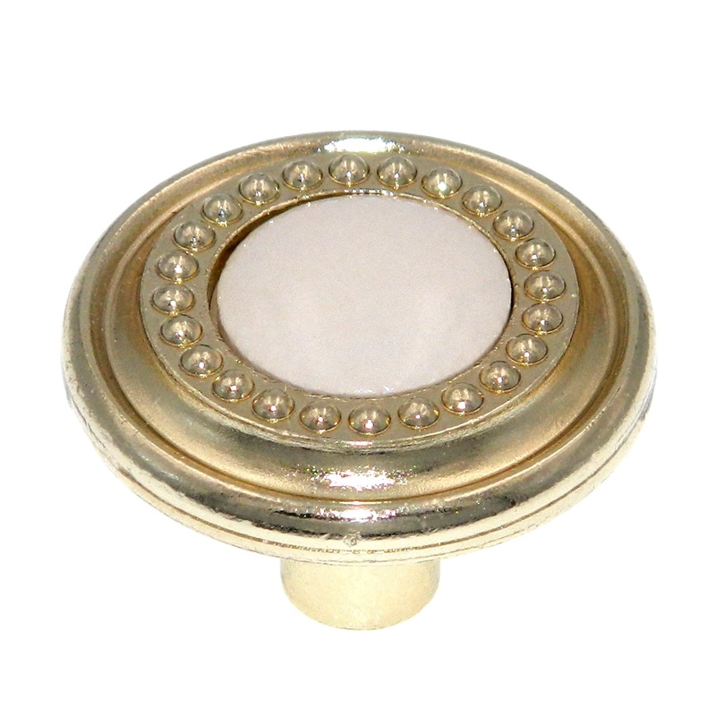 Amerock Traditional Classics 1 1/4 Polished Brass Round Beaded Cabinet Porcelain Knob BP862-3