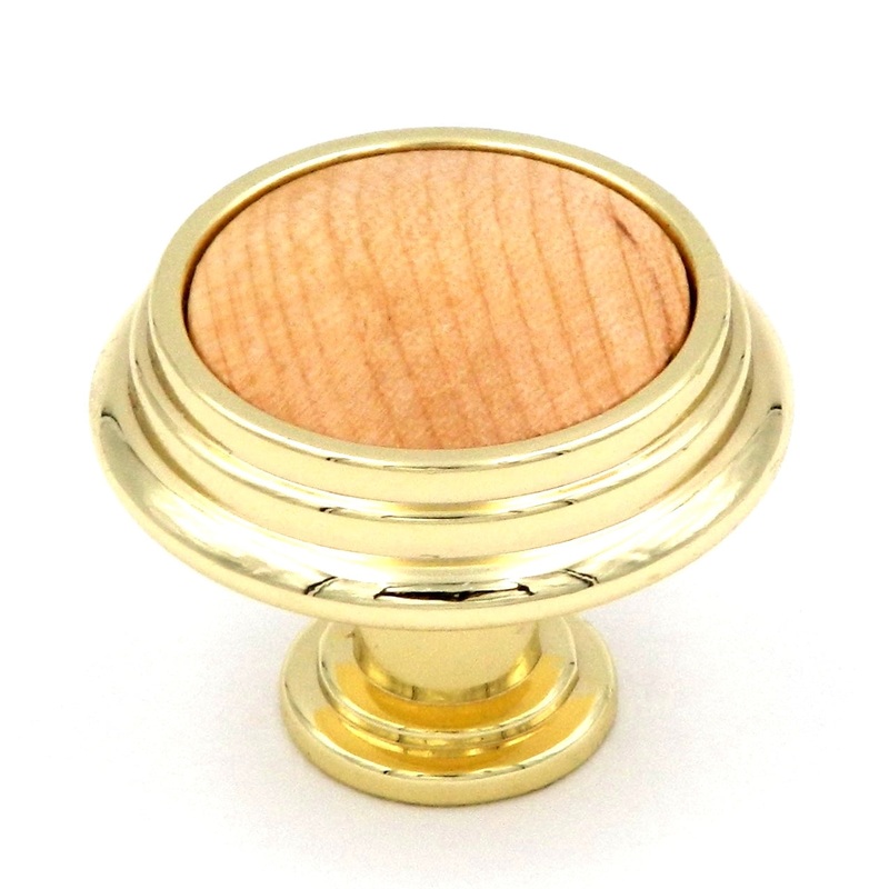 Hickory Hardware Polished Brass and Natural Maple Wood Center 1 1/4 Cabinet Knob P415-NM
