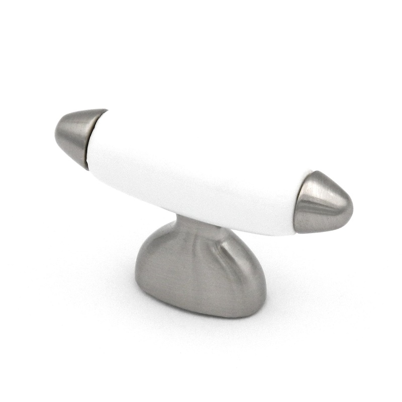 10 Pack Hickory Hardware Aero 2 Satin Nickel and White Rectangle Cabinet Knob P3391-SNW