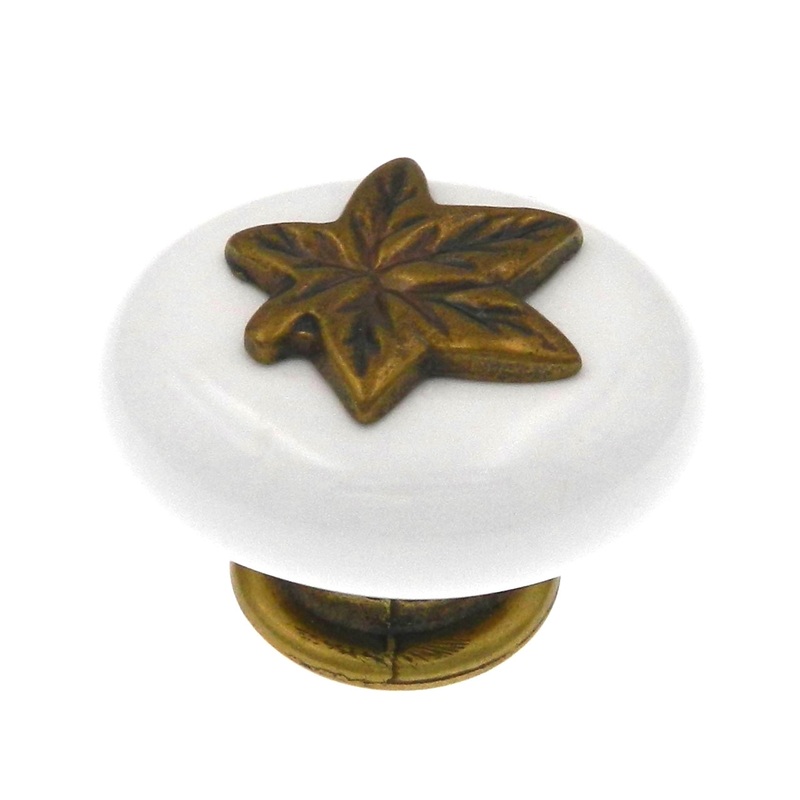 10 Pack Hickory Hardware Country Lancaster Polished and White 1 1/2 Leaf Cabinet Knobs P3031-LPW