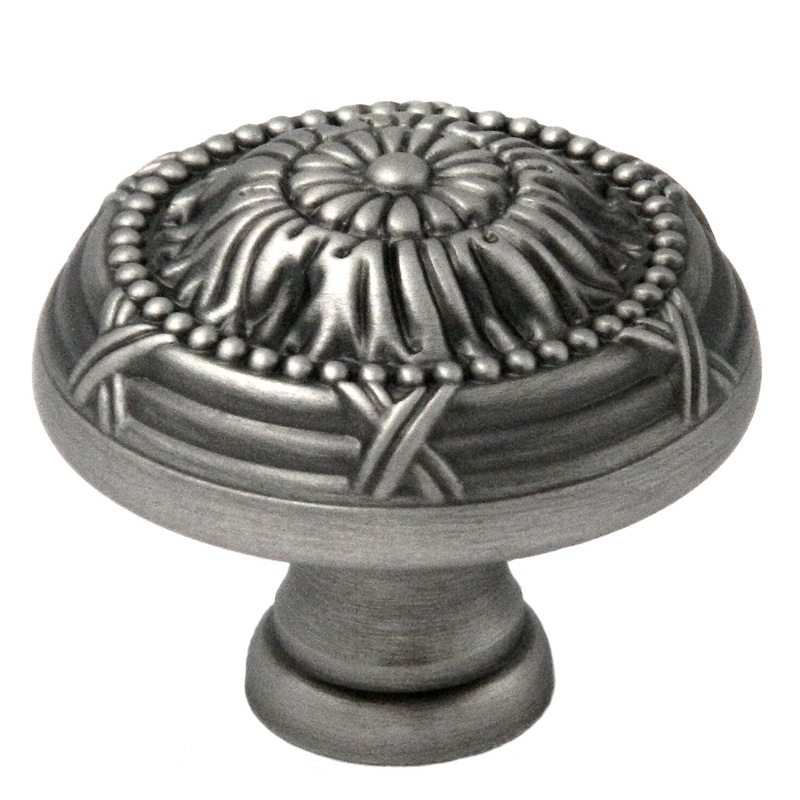 Belwith Keeler Ribbon & Reed 1 1/2 Old English Pewter Round Ornate Solid Brass Cabinet Knob M503
