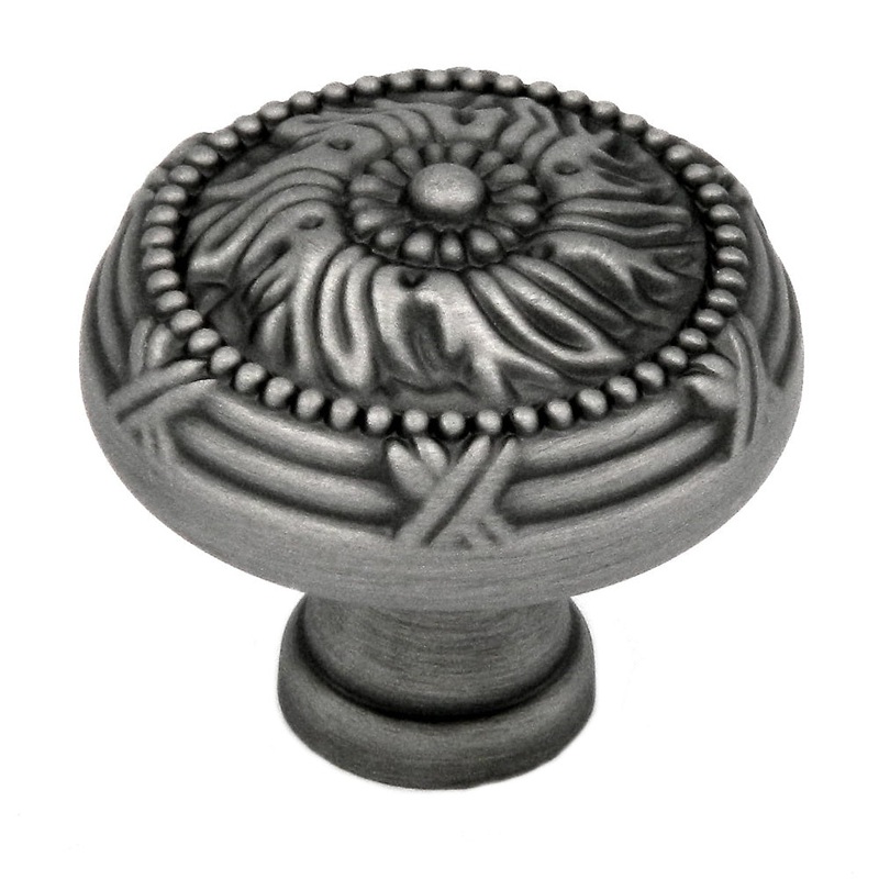 Belwith Keeler Ribbon & Reed 1 1/4 Old English Pewter Round Ornate Solid Brass Cabinet Knob M502