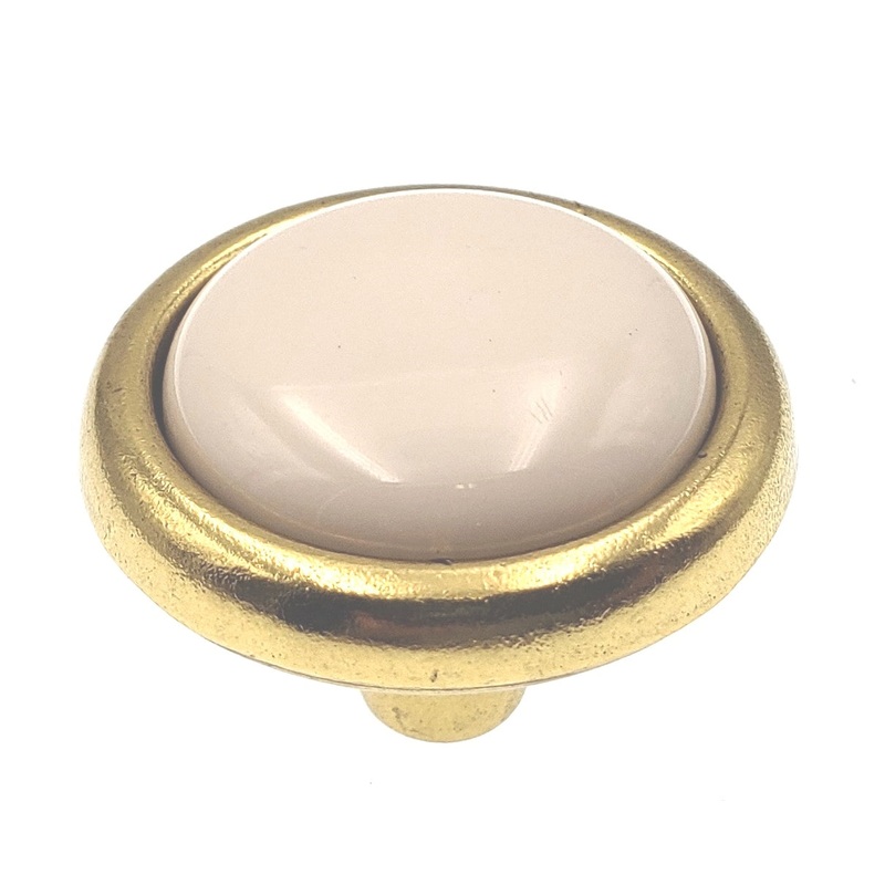 Hickory Hardware Tranquility 1 1/4 Lancaster Hand Polished Brass and Light Almond Porcelain Knob P225-LAD