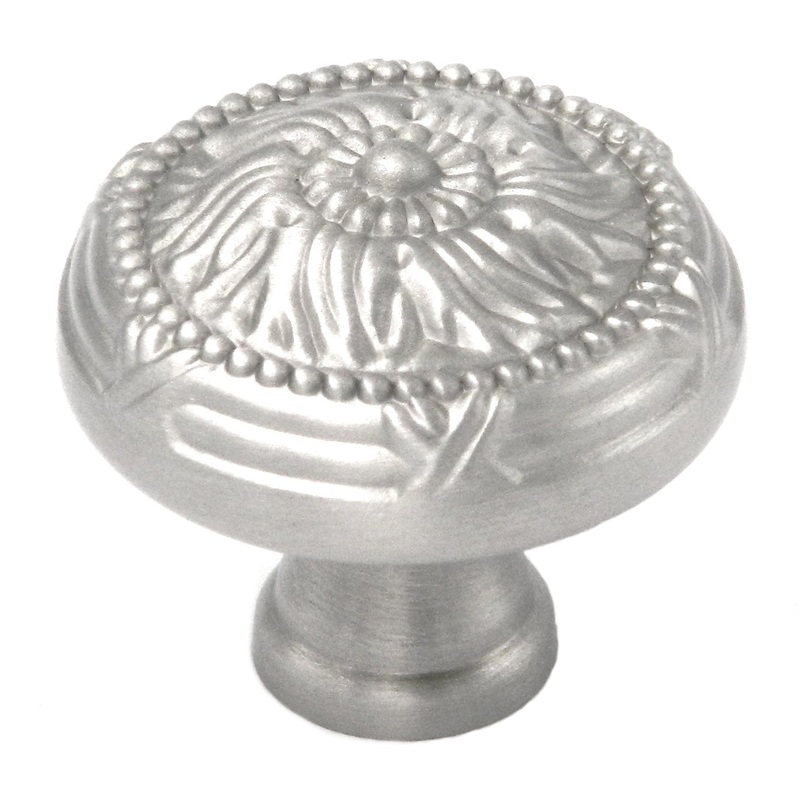 10 Pack Belwith Keeler Ribbon & Reed 1 1/4 Satin Nickel Round Ornate Solid Brass Cabinet Knob M402