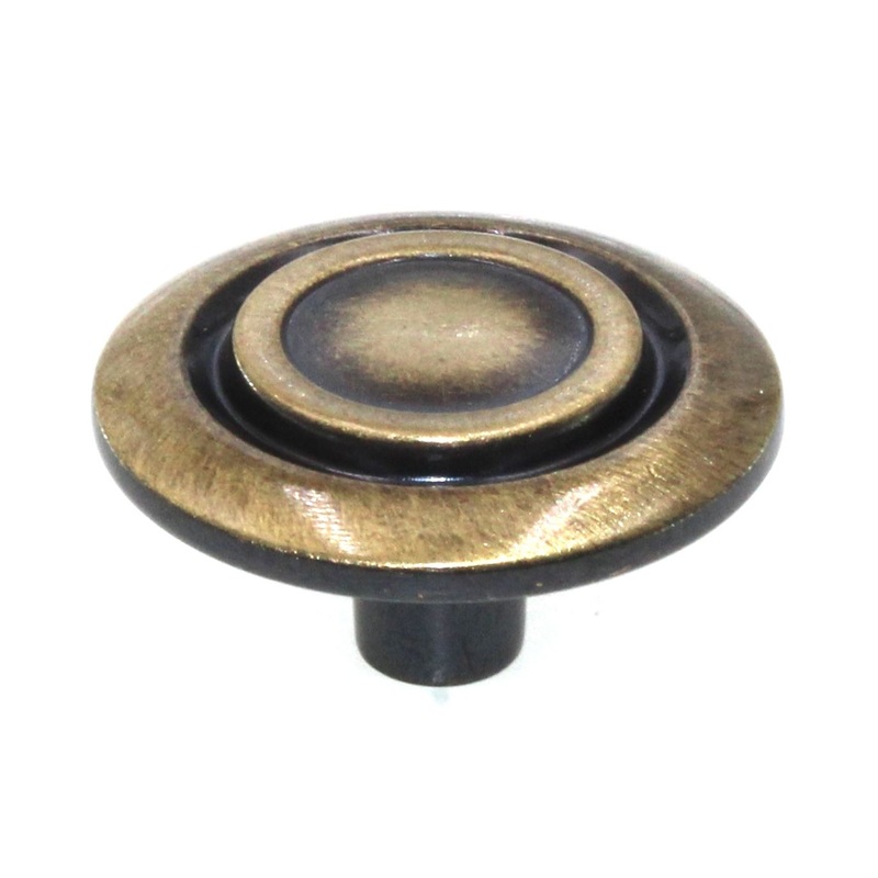 10 Pack Hickory Hardware Cavalier Antique Brass Disc 1 3/8 Cabinet Knob P121-AB