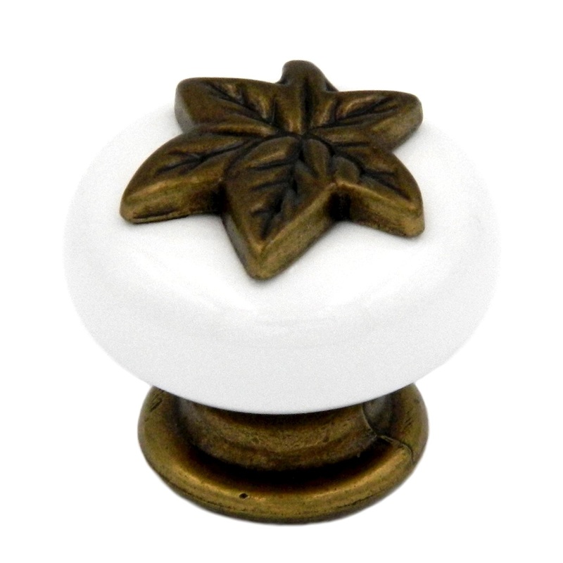 10 Pack Hickory Hardware Country Lancaster Polished and White 1 1/4 Leaf Cabinet Knobs P3030-LPW