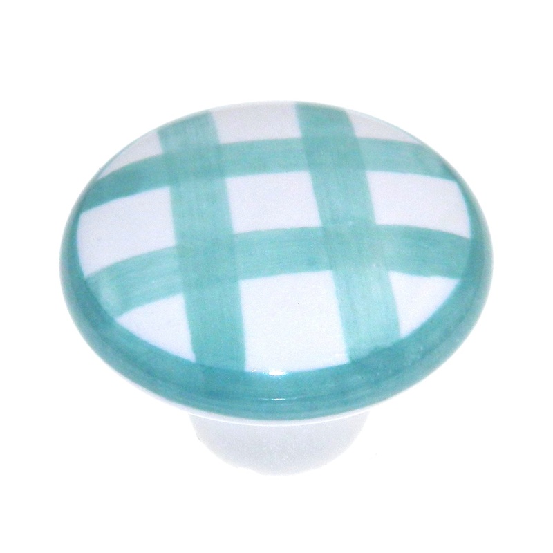 10 Pack Hickory Hardware English Cozy 1 1/2 White and Green Checked Ceramic Cabinet Knob P2180-WGRCK