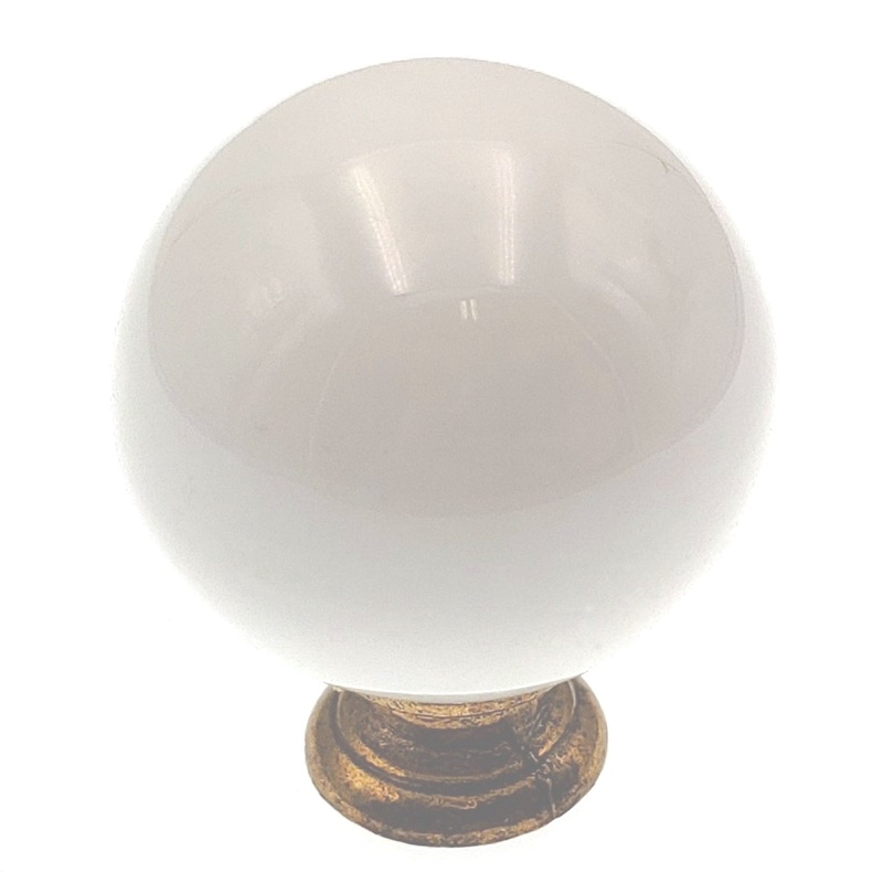 10 Pack Hickory Hardware English Cozy 1 1/4 Lancaster Hand Polished Brass and White Porcelain Ball Cabinet Knob P21-LP