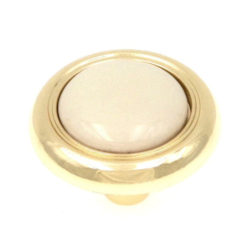 10 Pack Hickory Hardware Tranquility 1 1/8 Polished Brass and Ivory Round Cabinet Knob P714-IV