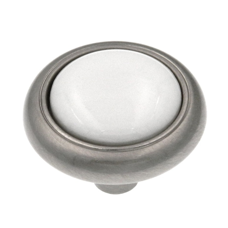 10 Pack Hickory Hardware Tranquility 1 1/8 Satin Nickel and White Round Cabinet Knob P709-SNW