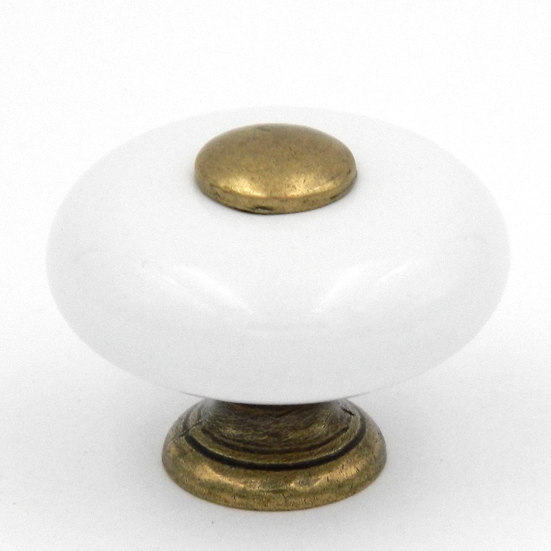 Hickory Hardware Tranquility 1 1/4 White and Lancaster Hand Polished Brass Porcelain Cabinet Knob P222-LP