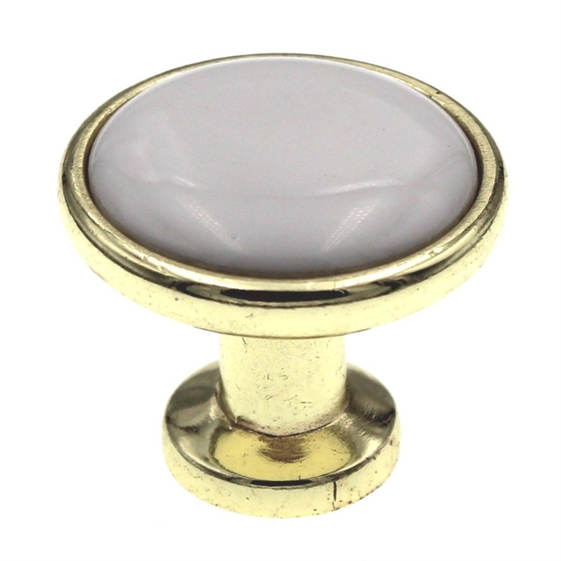 10 Pack Liberty 1 1/4 Polished Brass and White Round Cabinet Knob P50162-PBW-C