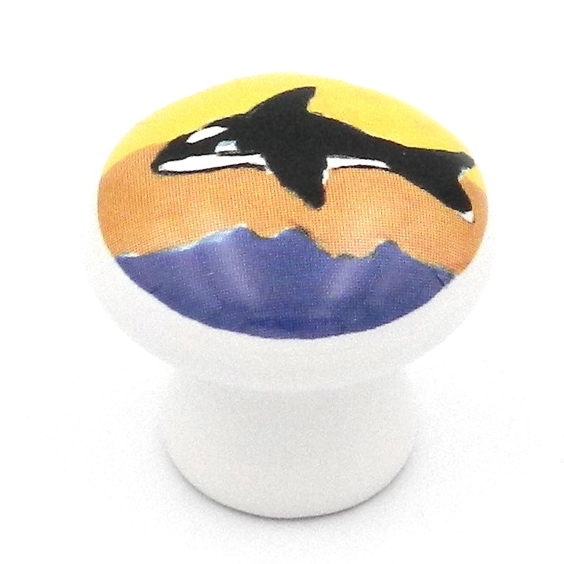 30 Pack Richelieu 1 11/32 White and Blue Sea with Black Whale Porcelain Drawer Knob BP6005312