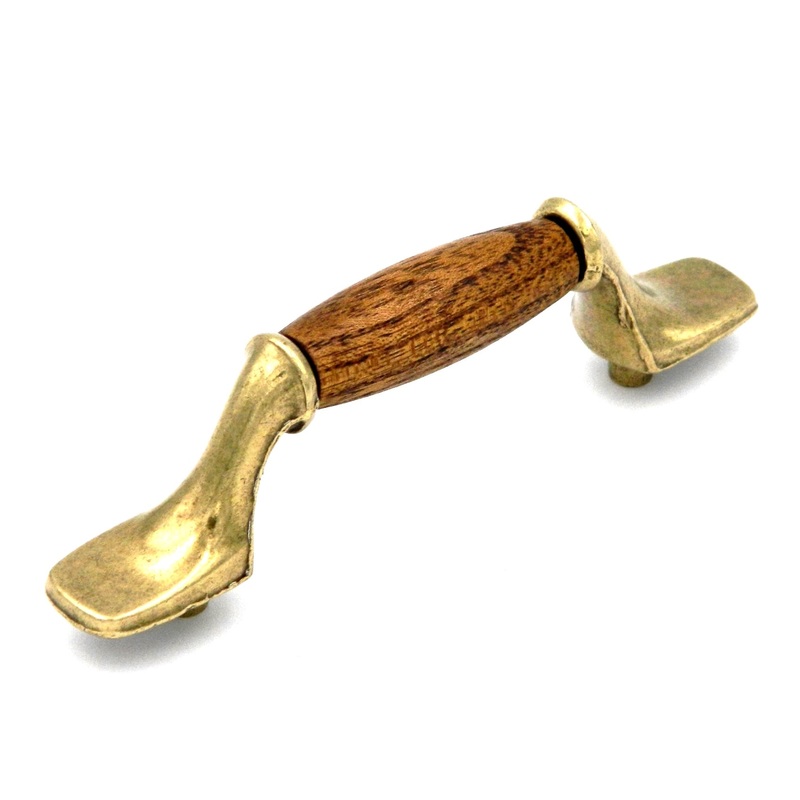 Hickory Hardware Lancaster Polished and Oak Wood Center 3cc Cabinet Pull P8130-OAK