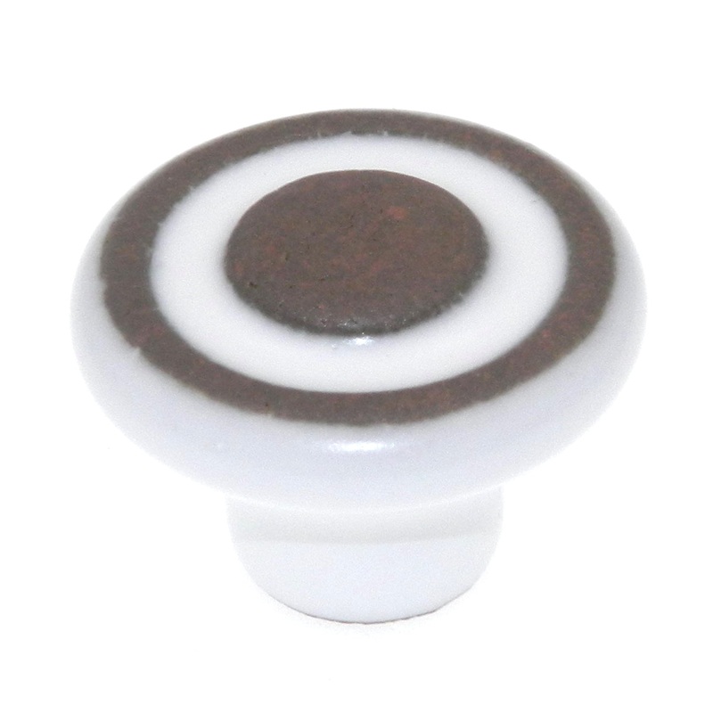 Laurey 1 1/2 White and Red Terra Cotta Round Porcelain Cabinet Knob 01571