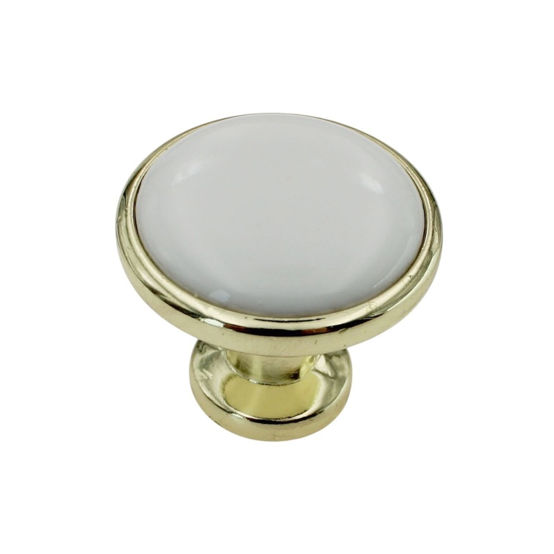 Liberty 1 1/4 Polished Brass and White Round Cabinet Knob P50162-PBW-C