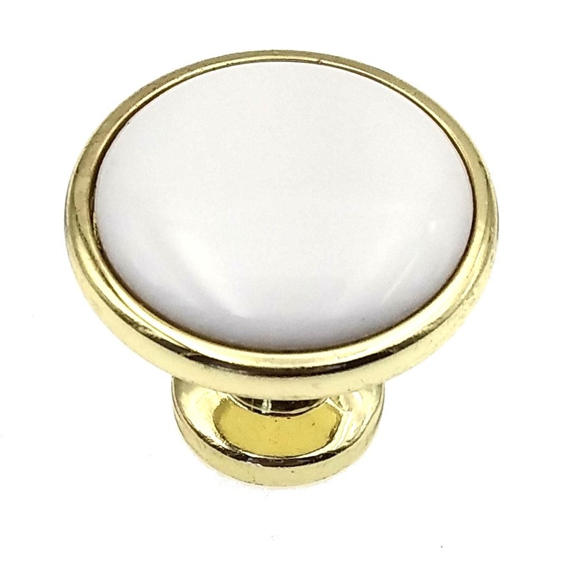 25 Pack Kraftmaid Polished Brass 1 1/4 Cabinet Knobs White Ceramic Center 7050846