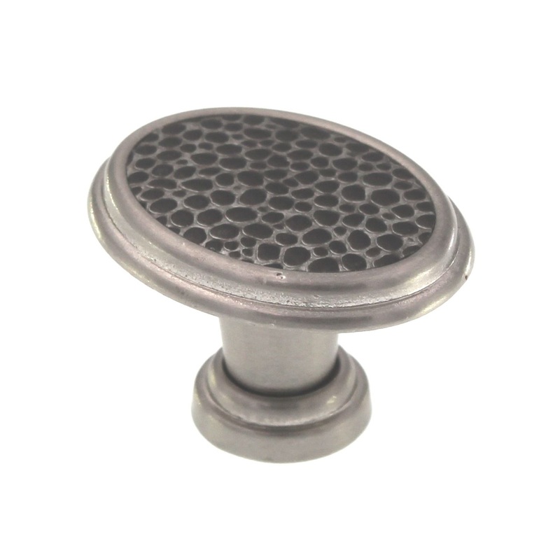Laurey Churchill 1 5/8 Oval Cabinet Knob Satin Nickel Black Leather 12196