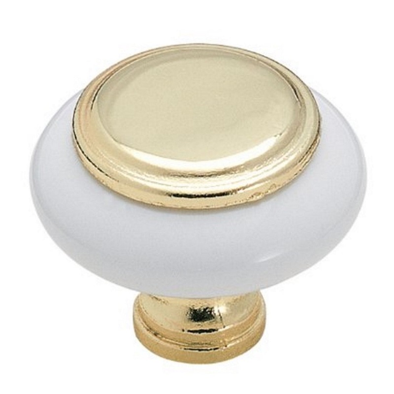 10 Pack Amerock BP76246-W3 White Ceramic 1 1/4 Cabinet Knob with Brass Center