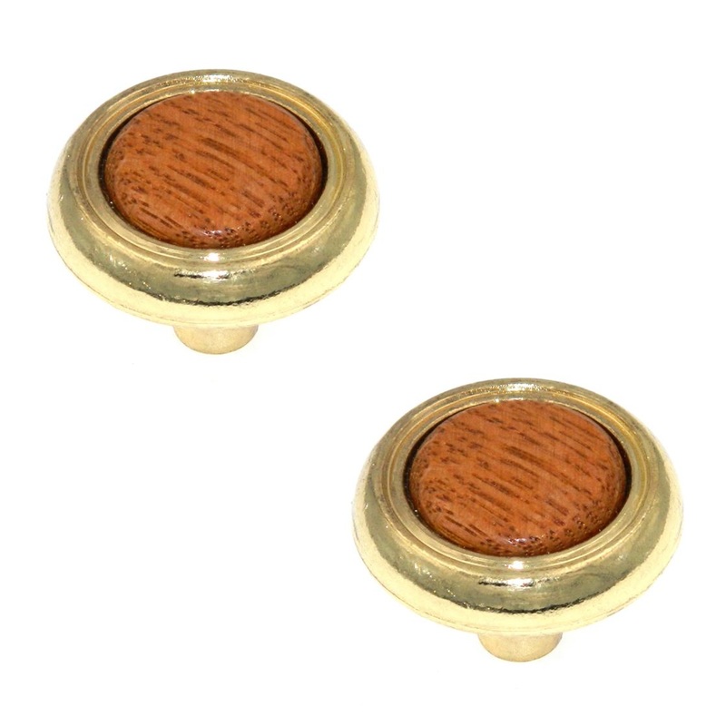 2 Pack Amerock BP76244-03 Polished Brass 1 1/4 Cabinet Knob w/Oak Center