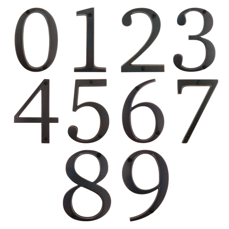 Aged Bronze Metal 4 inch Flush House Address Numbers, Bold Readable Font