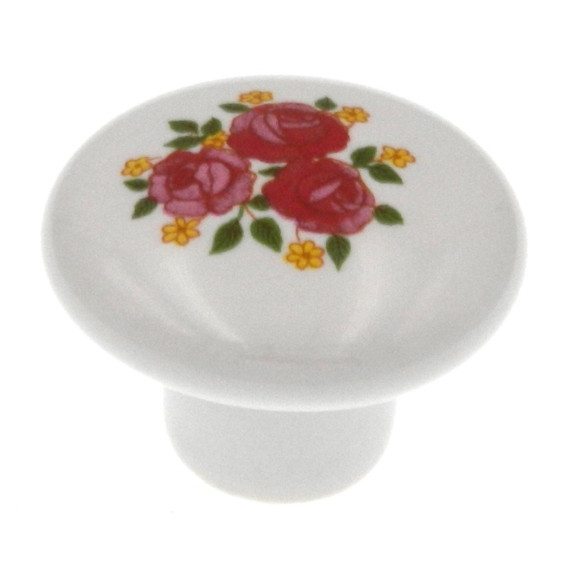 Amerock BP725A-CW3 1 3/8 White Ceramic Knob Pull with Pink Roses, Yellow Flowers