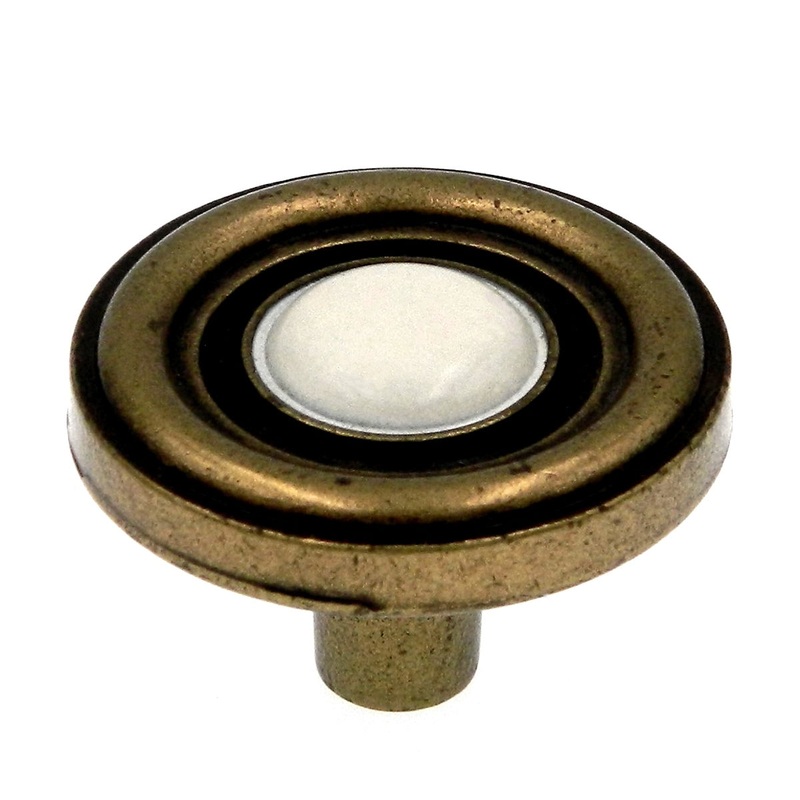 Amerock BP746-CW Antique Brass 1 1/4 Cabinet Knob with White Ceramic Center