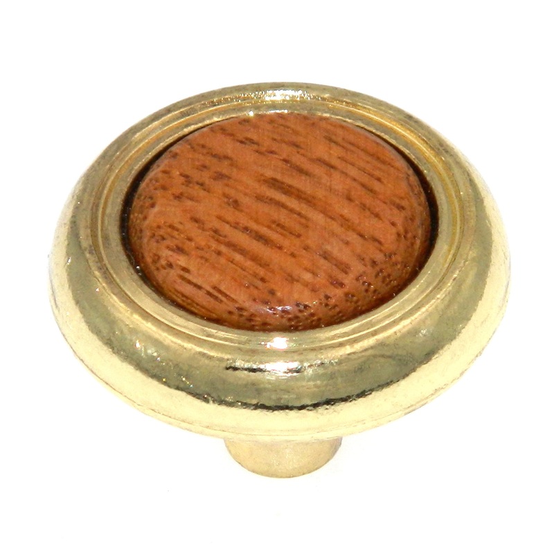 Amerock BP76244-03 Polished Brass 1 1/4 Cabinet Knob w/Oak Center Royal Family