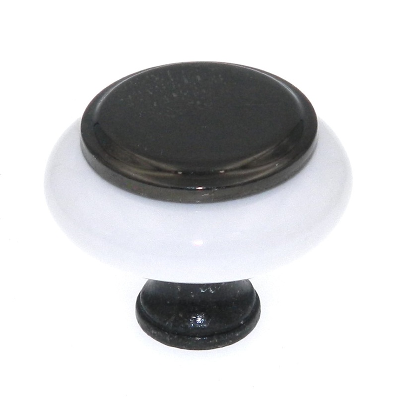 Amerock BP76246-BNW White Ceramic 1 1/4 Cabinet Knob w/Black Nickel Stem Center