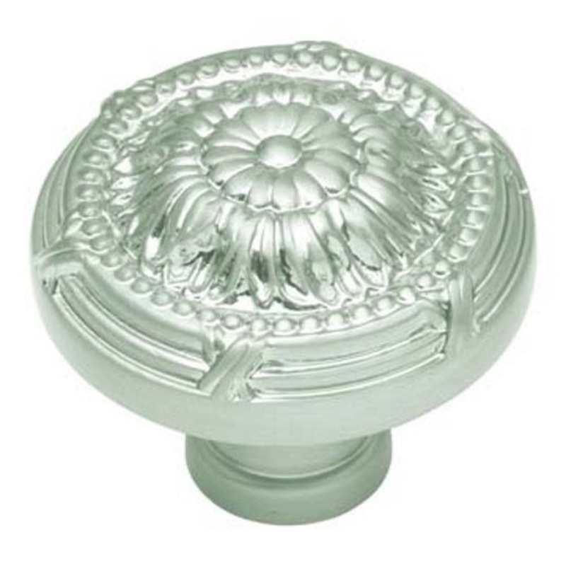 Belwith Keeler Ribbon & Reed 1 1/2 Satin Nickel Round Ornate Solid Brass Cabinet Knob M403
