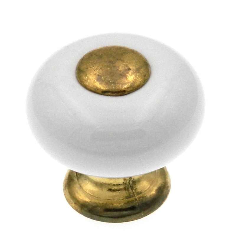 Belwith P221-LP White Ceramic 1 Cabinet Knob with Lancaster Hand Polished Stem