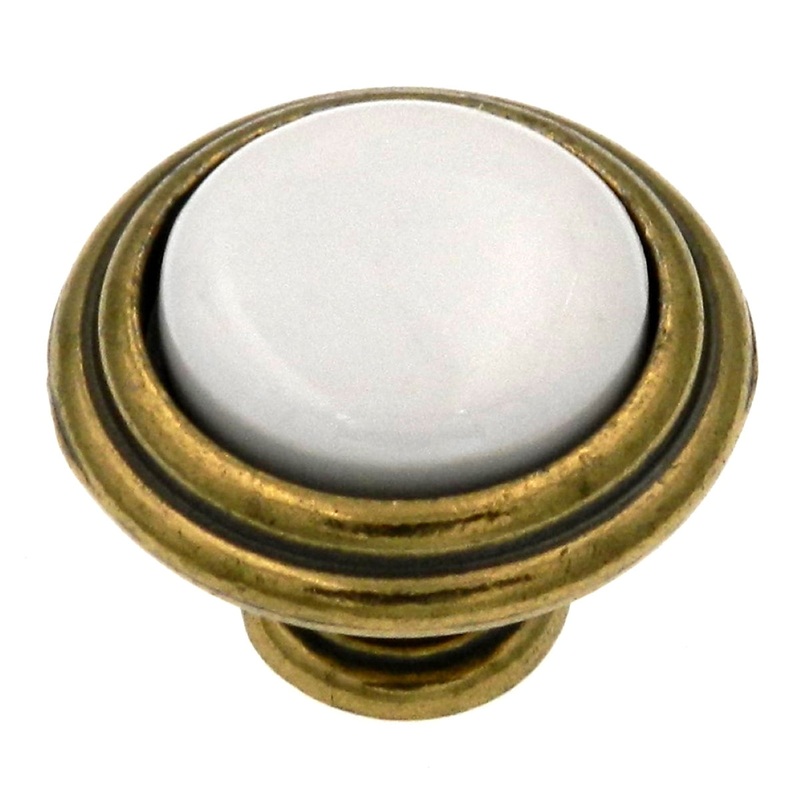 Hickory P416-W Lancaster Hand Polished Brass 1 1/4 Knob Pull w/White Center