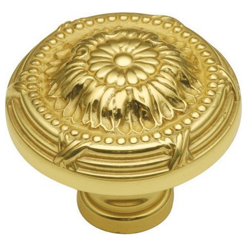 Keeler M3 Polished Brass Solid Brass 1 1/2 Cabinet Knob Pulls Ribbon and Reed