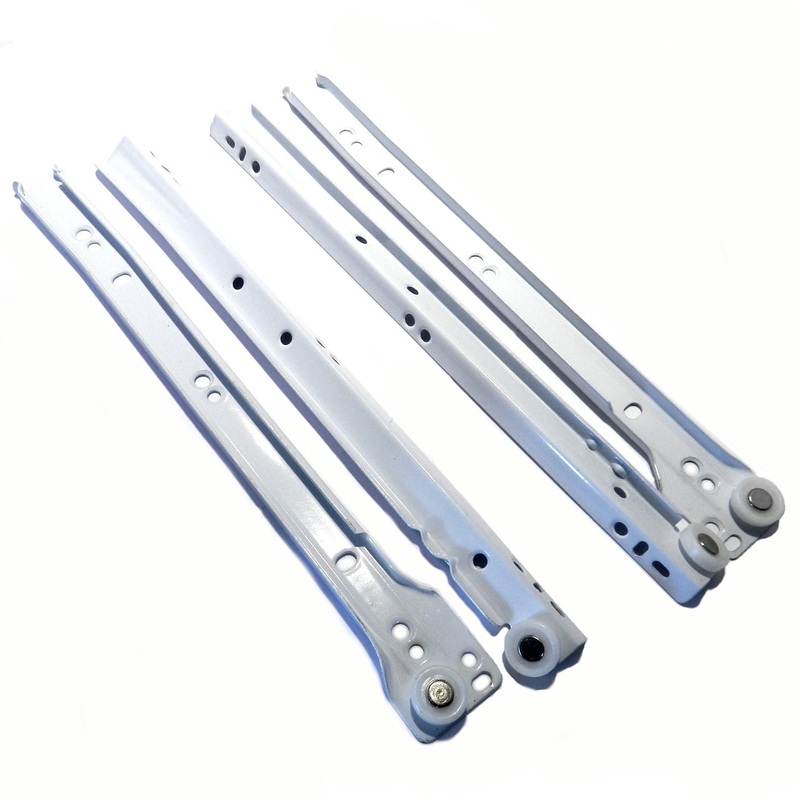 10242 White 12 Bottom Mount Steel Drawer Glides Laurey Hardware, Set of 2