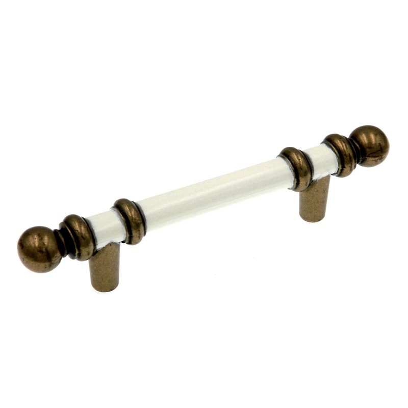 Amerock BP743-CW Antique Brass, White Center 3cc Cabinet Handle Bar Pulls