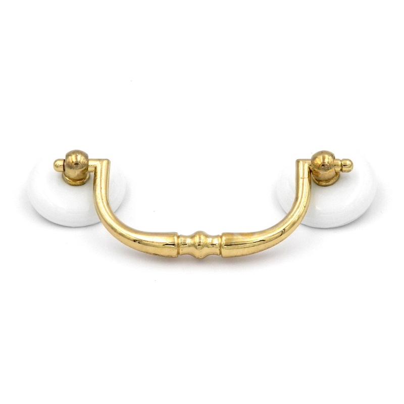 Belwith P752-UB Polished Brass and White Ceramic 3cc Cabinet Bail Pull Handles