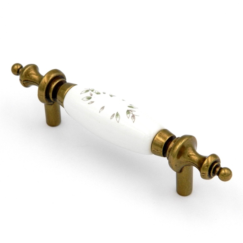 Hickory P64-WF Polished Brass 3cc Cabinet Bar Pull Handle w/White Floral Ceramic Center