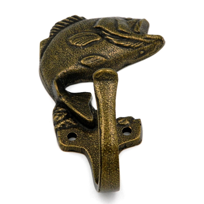 P28632-AB Antique Brass Solid Brass 3 5/8 Small Mouth Bass Coat Hook Belwith