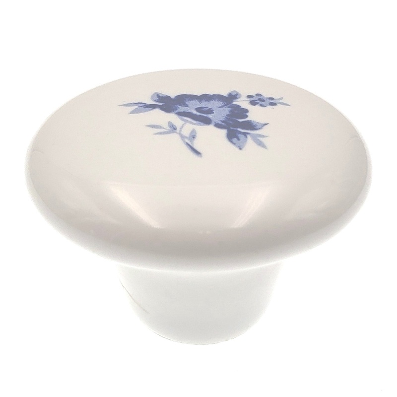 Pack of 10 P29-BF White 1 1/2 Porcelain Cabinet Knobs with Blue Flower Belwith
