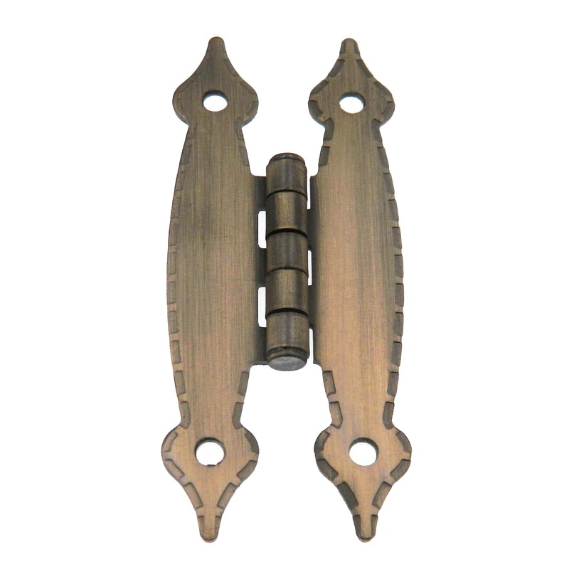 Pair of Hickory Hardware Antique Brass Cabinet H Surface Mount Hinges P148-AB