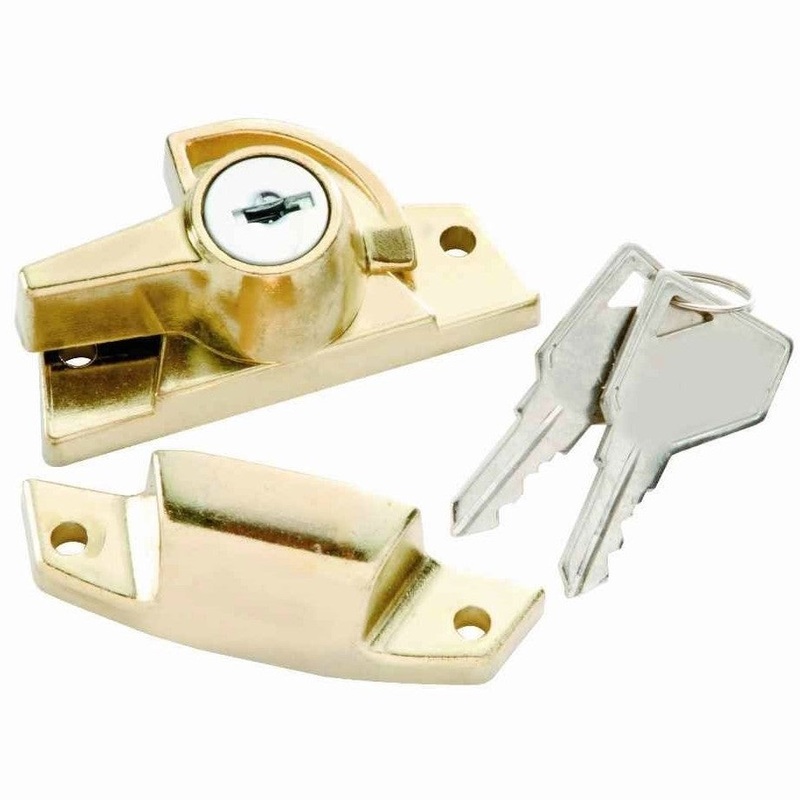 Polished Brass Keyed Sash Lock for Double Hung Windows 1400-604 Hickory