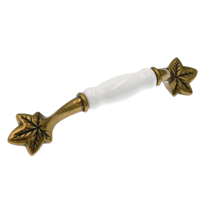 10 Pack Hickory Country Lancaster Polished, White Porcelain 3 3/4cc Leaf Cabinet Pulls P3032-LPW