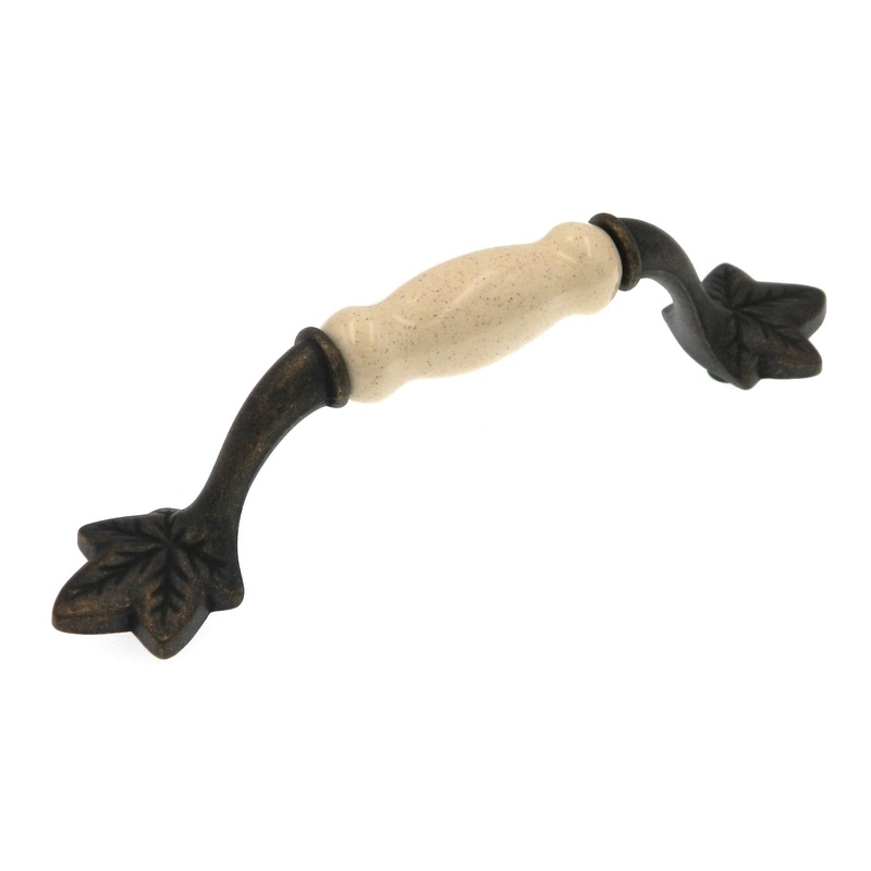 10 Pack Hickory Country Windover Antique, Oatmeal Porcelain 3 3/4cc Leaf Pulls P3032-WOAO