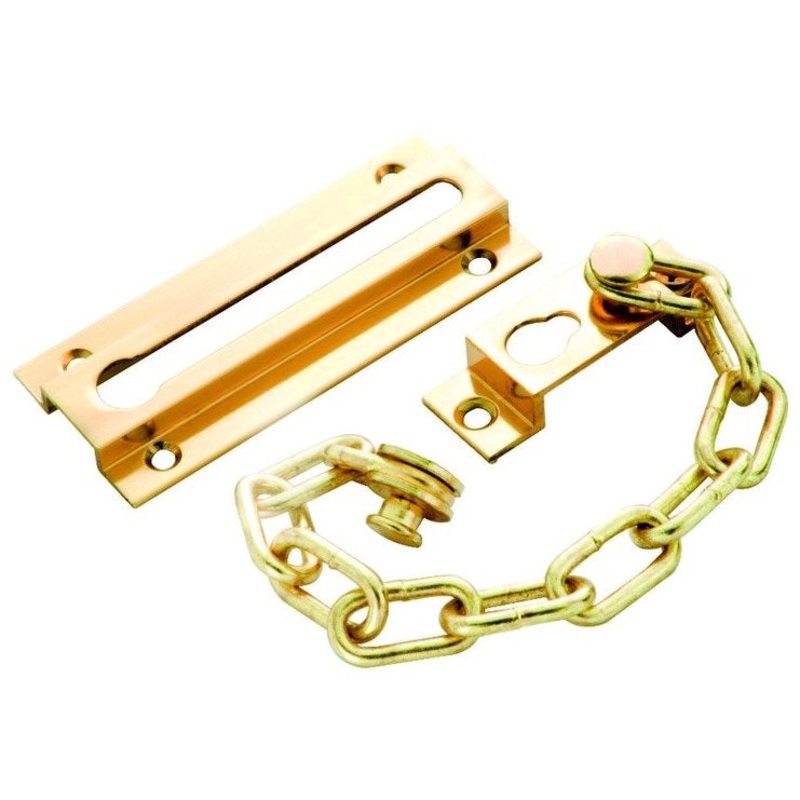 Polished Brass Solid Brass and Steel Chain Door Guard 1860 Hickory