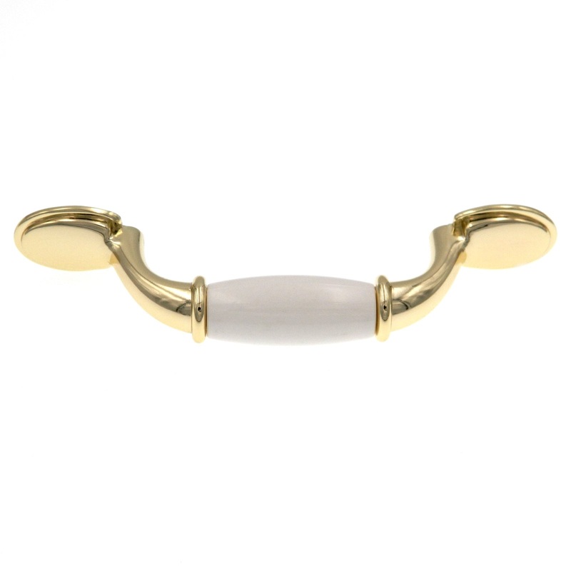 Amerock Allison Polished Brass with White Ceramic Center 3cc Handle Pull 245WPB